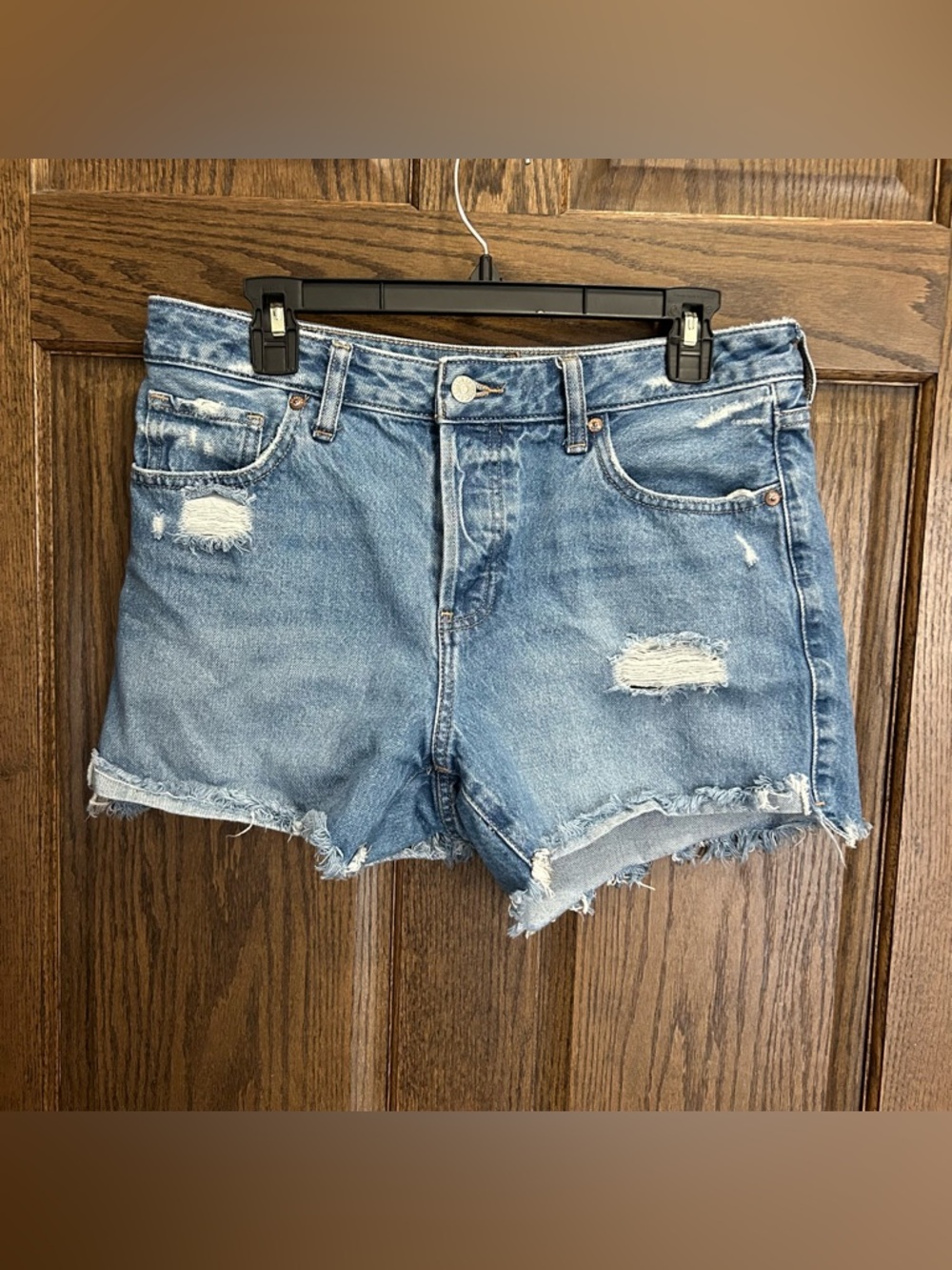 Express Light Blue Distressed Denim Jean Shorts